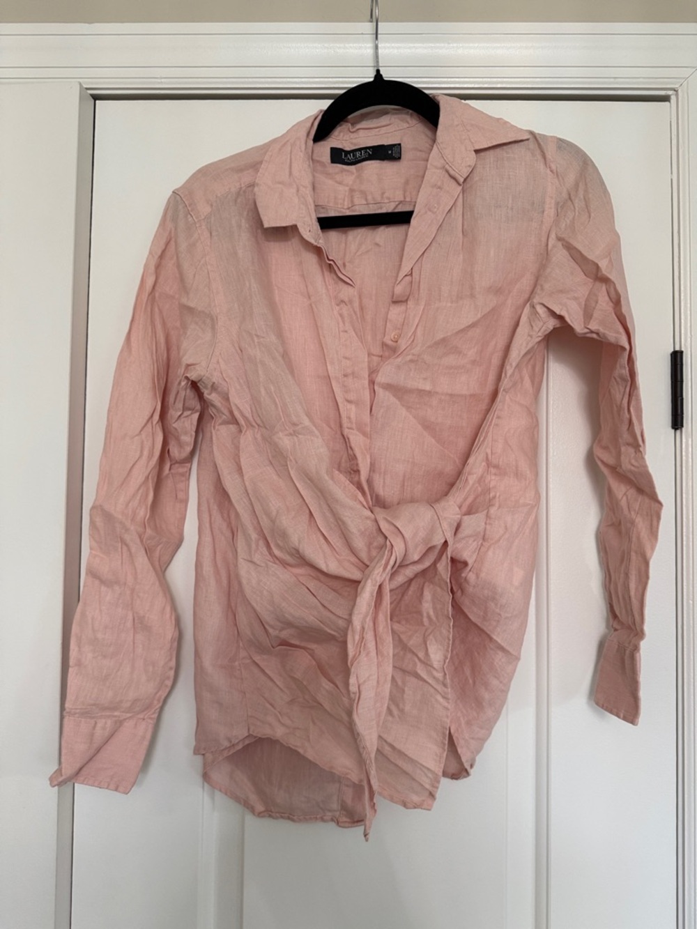 Lauren Ralph Lauren Light Pink Tie-Front Button Down Shirt